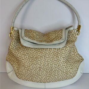 Kate Landry Handbag Boho Purse Straw Chic Large Tote Cream Yellow Shoulder Bag